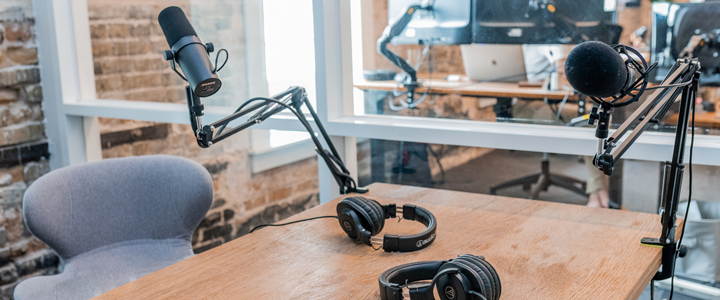 Sound room for recording a podcast.